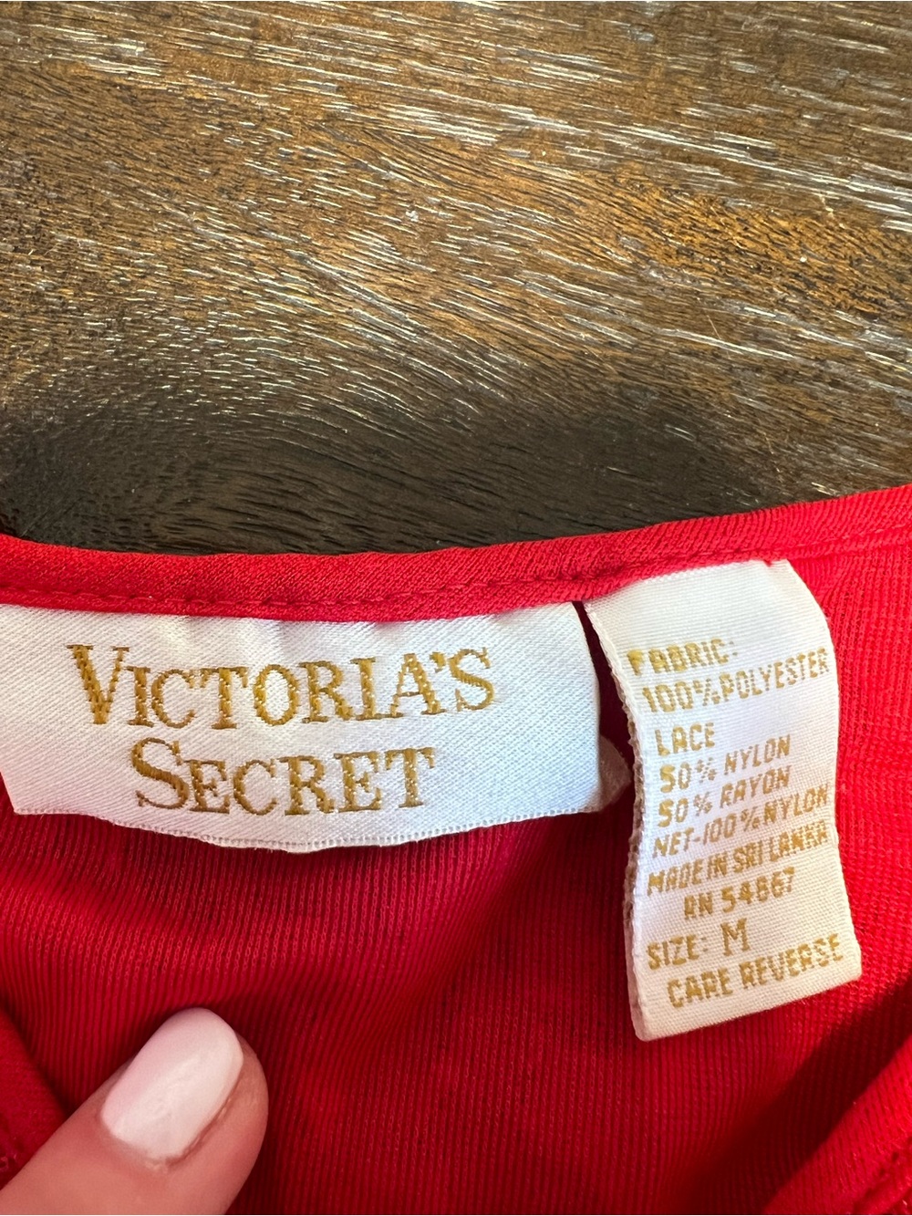 Vintage Gold Label 1990s Victoria's Secret Red Lace Satin Chemise (Slip Dress).